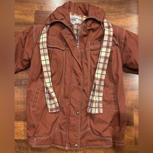 Vintage Be In The Current Seen Women's Jacket Red Brown Color Plaid Scarf Large
